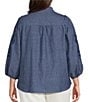 Calessa Plus Size Woven Stripe Split V-Neck 3/4 Balloon Sleeve Embroidered Button Front Tunic - Image 6