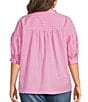 Calessa Plus Size Woven Stripe Split V-Neck Elbow Length Sleeve Tunic - Image 2