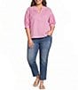 Calessa Plus Size Woven Stripe Split V-Neck Elbow Length Sleeve Tunic - Image 3