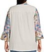 Calessa Plus Size Woven Textured Embroidered Patchwork Split V-Neck 3/4 Bell Sleeve Tunic - Image 2