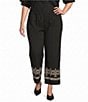 Calessa Plus Size Woven Wide Leg Embroidered Hem Pull-On Pants - Image 1