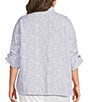 Calessa Plus Size Woven Yarn Dye Stripe Embroidered Point Collar 3/4 Roll-Tab Sleeve Button Front Tunic - Image 2