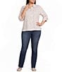 Calessa Plus Size Woven Yarn Dye Stripe Embroidered Point Collar 3/4 Roll-Tab Sleeve Button Front Tunic - Image 3