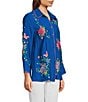 Calessa Point Crinkle Woven Embroidered Point Collar Long Sleeve Button Front Shirt, Color:Blue Multi - Image 3