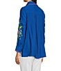 Calessa Point Crinkle Woven Embroidered Point Collar Long Sleeve Button Front Shirt, Color:Blue Multi - Image 4
