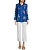 Calessa Point Crinkle Woven Embroidered Point Collar Long Sleeve Button Front Shirt, Color:Blue Multi - Image 5