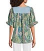 Calessa Printed Embroidered Square Neck Short Sleeve Tunic - Image 2