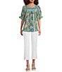 Calessa Printed Embroidered Square Neck Short Sleeve Tunic - Image 3