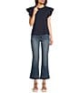 Calessa Round Neck Ruffled Short Sleeve Top, Color:Navy - Image 3