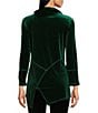 Color:Emerald - Image 2 - Solid Velvet Knit Zipper Asymmetric Neck Long Sleeve Patch Pocket Tunic