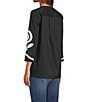 Calessa Soutache Embroidered Split V-Neck 3/4 Sleeve Tunic, Color:Black/white - Image 4