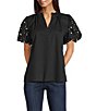 Calessa Split V-Neck Beaded Short Sleeve Tunic - Image 1