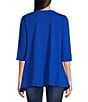 Color:Blue Multi - Image 2 - Stretch Woven Embroidered V-Neck 3/4 Sleeve A-Line Tunic