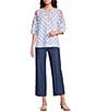 Calessa Stripe Split V-Neck Embroidered Elbow Length Sleeve Tunic - Image 3