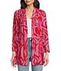 Color:Red/Pink - Image 1 - Swirl Print Shawl Neck Wrist Length Sleeve Cardigan