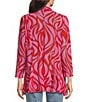 Color:Red/Pink - Image 2 - Swirl Print Shawl Neck Wrist Length Sleeve Cardigan