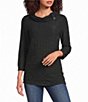 Calessa Textured Knit Cowl Neck 3/4 Sleeve Top - Image 1