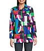 Calessa Textured Knit Geometric Multicolor Point Collar Long Sleeve Button Front Tunic, Color:Black Multi - Image 1