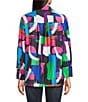 Calessa Textured Knit Geometric Multicolor Point Collar Long Sleeve Button Front Tunic, Color:Black Multi - Image 2