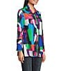 Calessa Textured Knit Geometric Multicolor Point Collar Long Sleeve Button Front Tunic, Color:Black Multi - Image 3