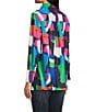 Calessa Textured Knit Geometric Multicolor Point Collar Long Sleeve Button Front Tunic, Color:Black Multi - Image 4