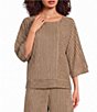 Calessa Textured Knit Round Neck 3/4 Roll-Tab Sleeve Coordinating Tunic - Image 1