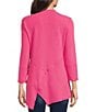 Color:Hot Pink - Image 2 - Textured Knit V-Neck 3/4 Sleeve Asymmetrical Hem Patch Pocket Tunic