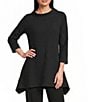Calessa Textured Knit Wide Neck 3/4 Sleeve Asymmetric Tunic - Image 1