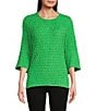 Color:Kelly Green - Image 1 - Textured Popcorn Knit 3/4 Bell Sleeve Comfort Fit Hilo Hem Tunic