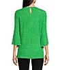 Color:Kelly Green - Image 2 - Textured Popcorn Knit 3/4 Bell Sleeve Comfort Fit Hilo Hem Tunic