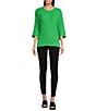 Color:Kelly Green - Image 3 - Textured Popcorn Knit 3/4 Bell Sleeve Comfort Fit Hilo Hem Tunic