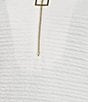 Calessa Textured Yarn-Dye Knit Wire Collar 3/4 Roll-Tab Sleeve Quarter Zip-Up Tunic, Color:White - Image 4