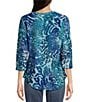 Color:Blue Multi - Image 2 - Tie-Dye Burnout Jacquard Abstract Paisley Print Crew Neck 3/4 Sleeve Tunic
