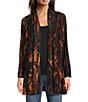 Calessa Tie-Dye Burnout Shawl Long Sleeve Open Front Cardigan, Color:Black Multi - Image 1