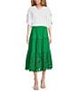 Color:Green - Image 3 - Tiered Border Embroidery Pull-On Midi Skirt
