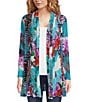 Color:Blue Multi - Image 1 - Vintage Abstract Print Shawl Neck Long Sleeve Cardigan