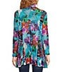 Color:Blue Multi - Image 2 - Vintage Abstract Print Shawl Neck Long Sleeve Cardigan
