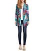 Color:Blue Multi - Image 3 - Vintage Abstract Print Shawl Neck Long Sleeve Cardigan