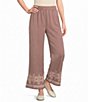 Calessa Wide Leg Embroidered Border Hem Pull-On Coordinating Cropped Pants - Image 1