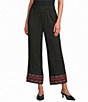 Calessa Wide Leg Embroidered Border Hem Pull-On Cropped Pants - Image 1