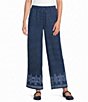Calessa Wide Leg Embroidered Border Hem Pull-On Cropped Pants - Image 1