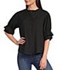Calessa Woven Band Collar Elbow Length Sleeve Button Front Shirt - Image 1