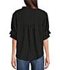Calessa Woven Band Collar Elbow Length Sleeve Button Front Shirt - Image 2