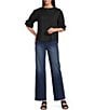 Calessa Woven Band Collar Elbow Length Sleeve Button Front Shirt - Image 3