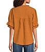 Calessa Woven Band Collar Elbow Length Sleeve Button Front Shirt - Image 2