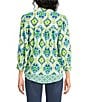 Calessa Woven Border Mosaic Patchwork Split Tie Neck 3/4 Sleeve Tunic - Image 2