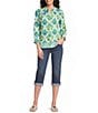 Calessa Woven Border Mosaic Patchwork Split Tie Neck 3/4 Sleeve Tunic - Image 3