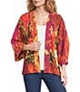 Calessa Woven Digital Print Drape Collar 3/4 Sleeve Open-Front Cardigan - Image 1