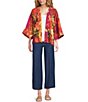 Calessa Woven Digital Print Drape Collar 3/4 Sleeve Open-Front Cardigan - Image 3