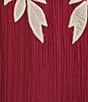 Calessa Woven Embroider Leaf Split V-Neck Elbow Length Puff Sleeve Top - Image 4